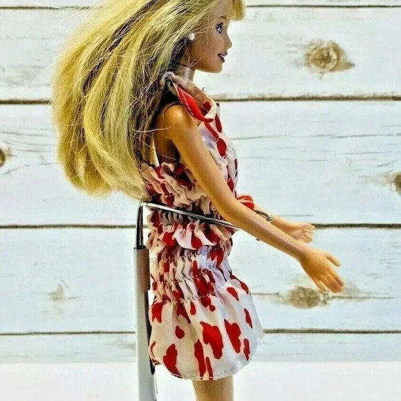 MATTEL BARBIE Doll Blonde Hair Blue Eyes Red White Dress 12" Tall Used - Picture 7 of 11